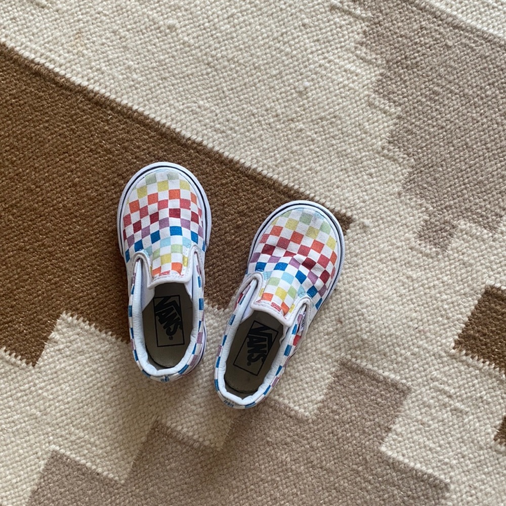Rainbow checkerboard toddler vans slip on’s!